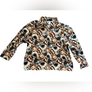 Bonnie Evans 🐈 Cat Print Fleece Jacket sz 2X XXL EUC zip up cat lady chic